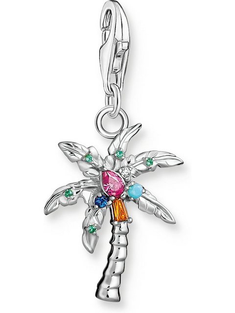 Bild von THOMAS SABO Charm-Anhänger bunte Palme aus hochwertigem, leicht geschwärztem 925er Sterlingsilber mit stilisierter Palme, Maße: 29 x 14 mm, 1932-342-7