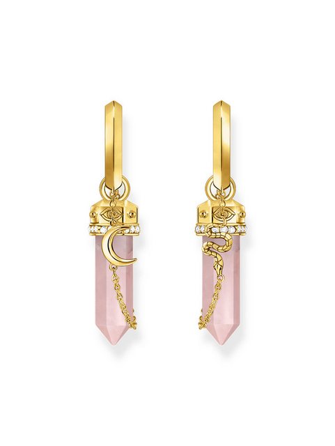 Bild von THOMAS SABO Damen Creolen mit rosa Kristall Anhänger und Symbolen vergoldet 925 Sterlingsilber, 750 Gelbgold Vergoldung CR722-414-9