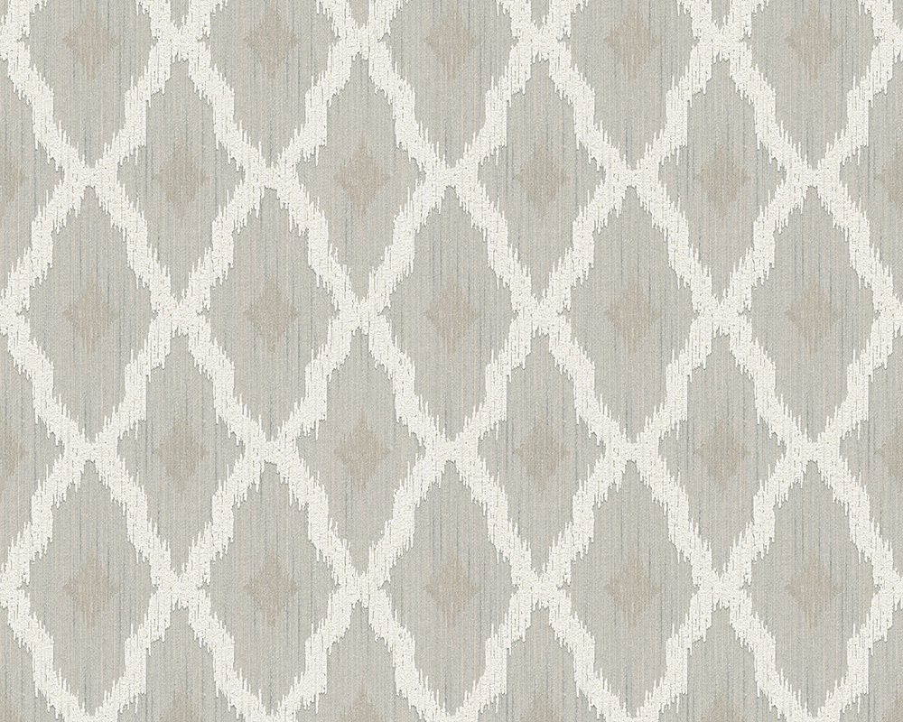 Bild von Bricoflor Elegante Tapete mit Rautenmuster Vlies Textiltapete Edel für Wohnzimmer und Schlafzimmer Textil Vliestapete mit Rauten in Weiß Grau Beige