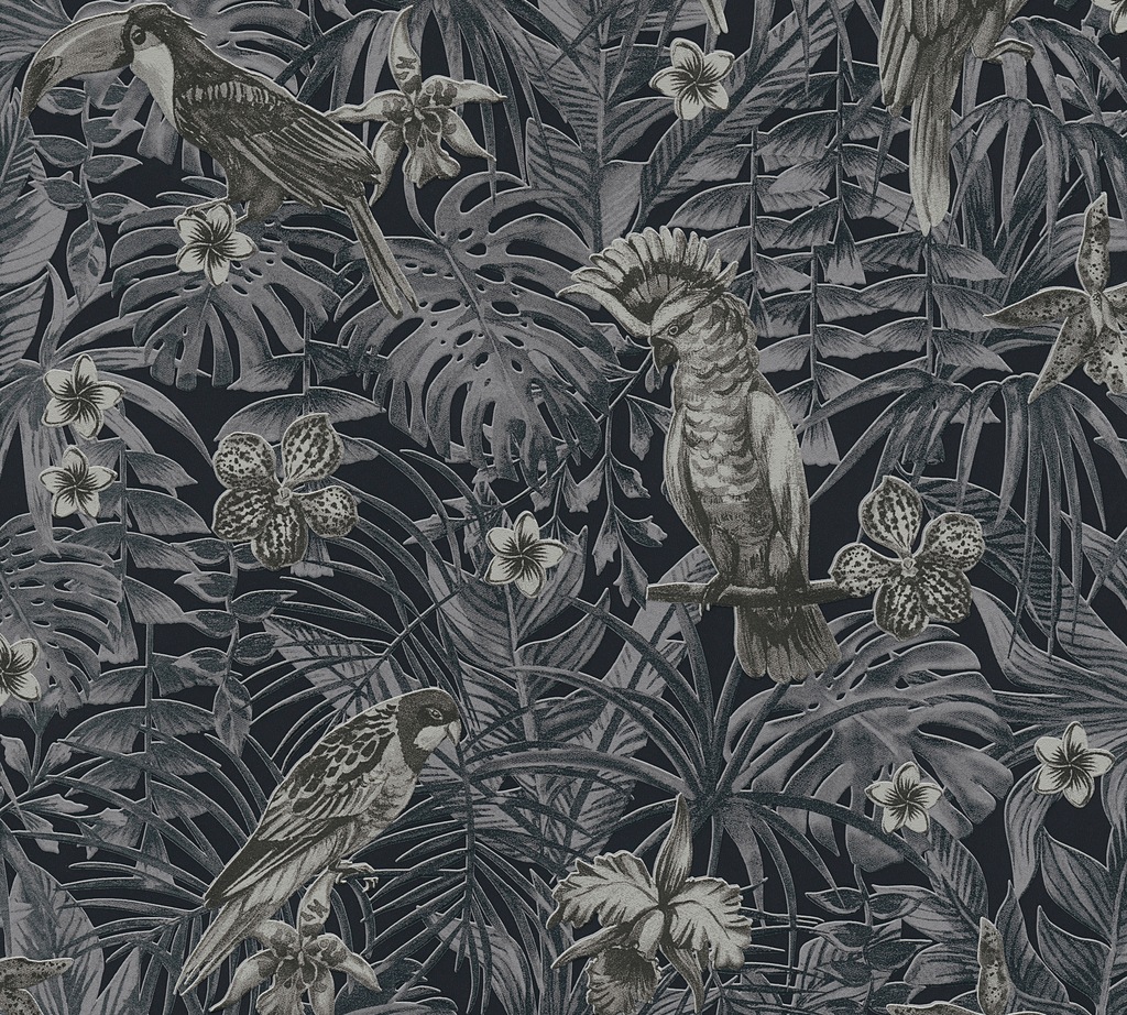 Bild von A.S. Création Vliestapete "Greenery mit Palmenprint in Dschungel Optik", floral-botanisch-Wald, Vogeltapete Tapete Dschungel Tapeten Wohnzimmer Schlafzimmer Küche