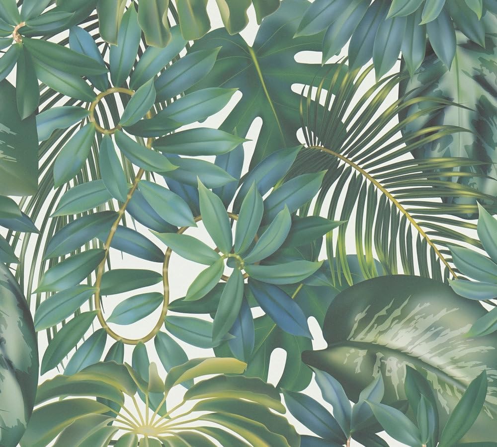 Bild von A.S. Création Vliestapete "Greenery mit Palmenprint in Dschungel Optik", floral-botanisch-Wald, Palmentapete Tapete Dschungel Tapeten Wohnzimmer Schlafzimmer Küche