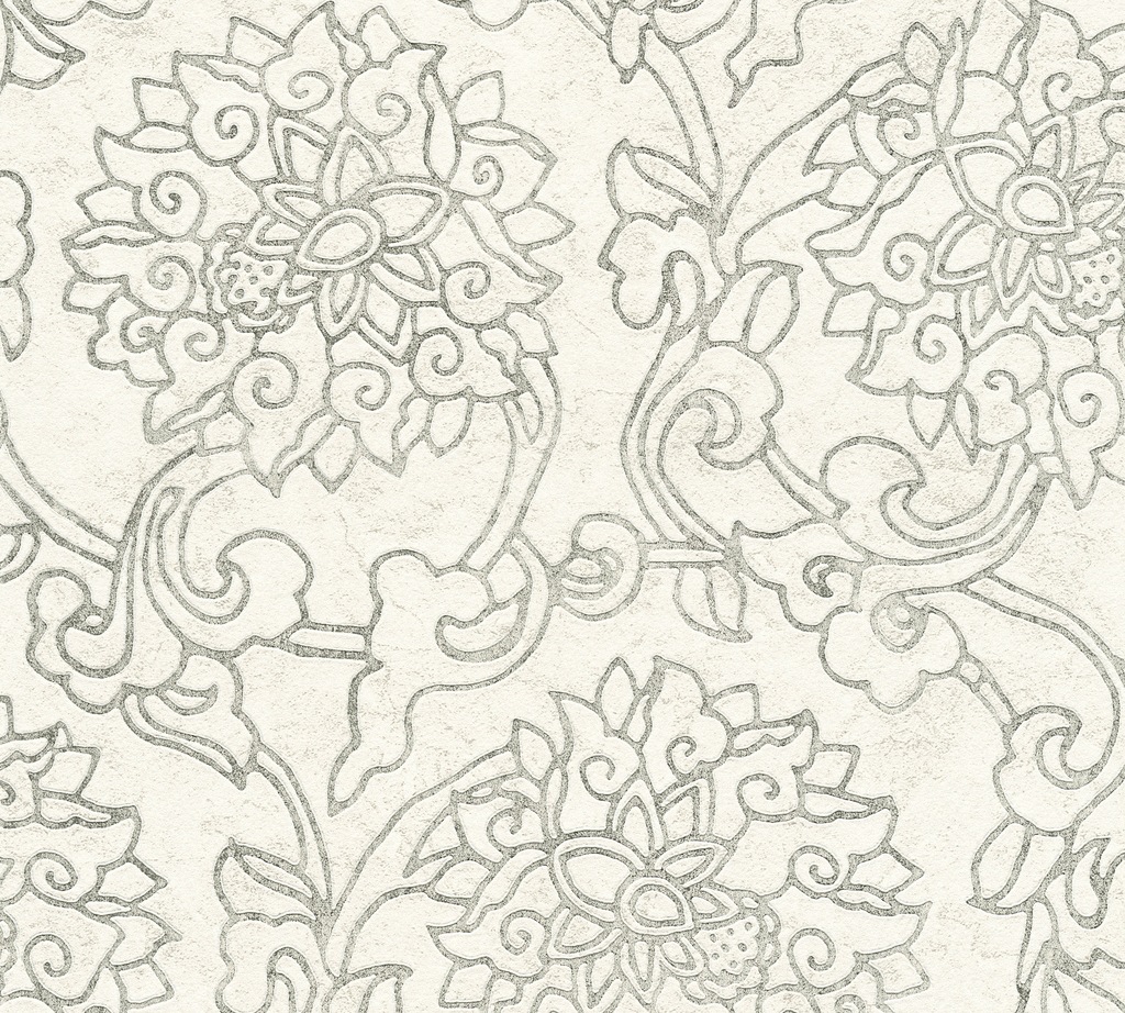 Bild von Bricoflor Florale Tapete in Weiß Silber Chinesische Tapete mit Blumen Ideal für Schlafzimmer und Badezimmer Asiatische Vliestapete mit Ornament