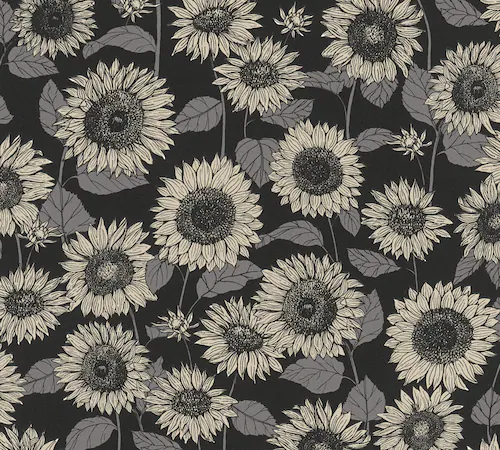 Bild von Bricoflor Sonnenblumen Tapete Schwarz Grau Landhaus Vliestapete Modern mit Blumen für Küche Vlies Blumentapete im Landhausstil mit Vinyl