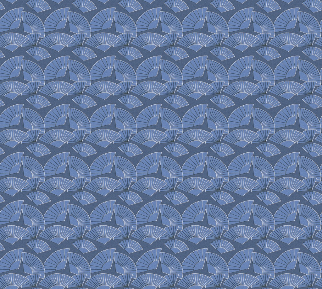 Bild von Bricoflor Edle Tapete in Blau 20er Jahre Vliestapete mit Fächer Design für Schlafzimmer und Wohnzimmer Elegante Wandtapete mit Asiatischem Muster