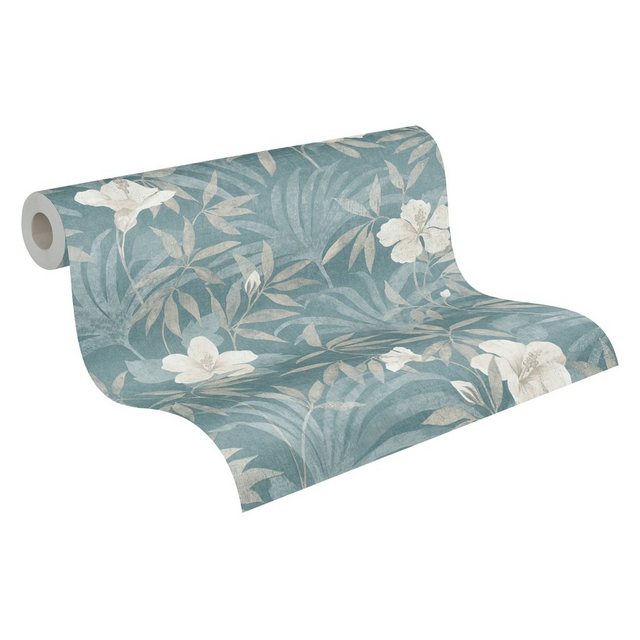 Bild von A.S. Création Blumentapete Cuba Tapete floral natürlich Vliestapete beige blau leicht glänzend matt fein strukturiert 380285 38028-5, 10.05 m x 0.53 m