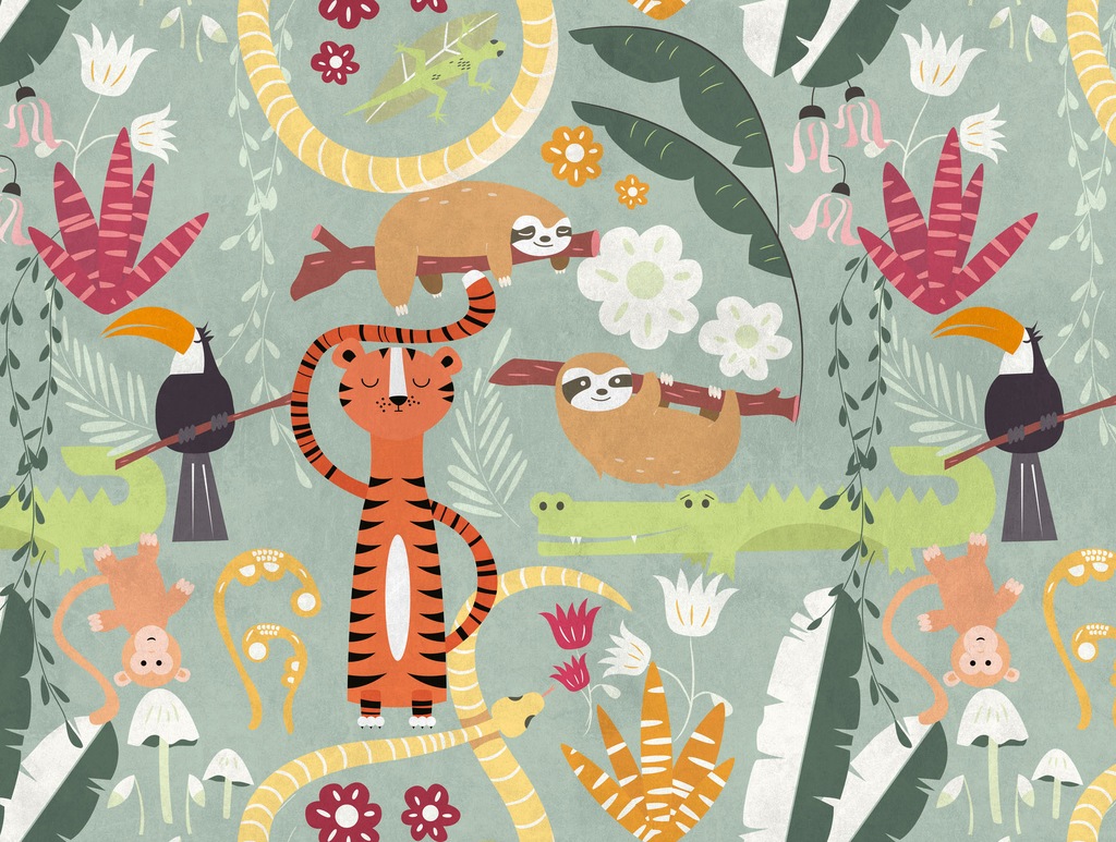 Bild von living walls Kindertapete "The Wall", animal print-Motiv-gemustert, Fototapete Dschungel Tapete Tiere Tapeten modern Flur Design Optik