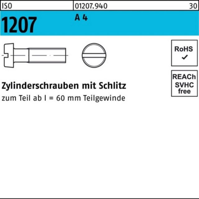 Bild von Reyher Zylinderschraube 200er Pack Zylinderschraube M 6 x 10 ISO 1207 m.Schlitz A 4