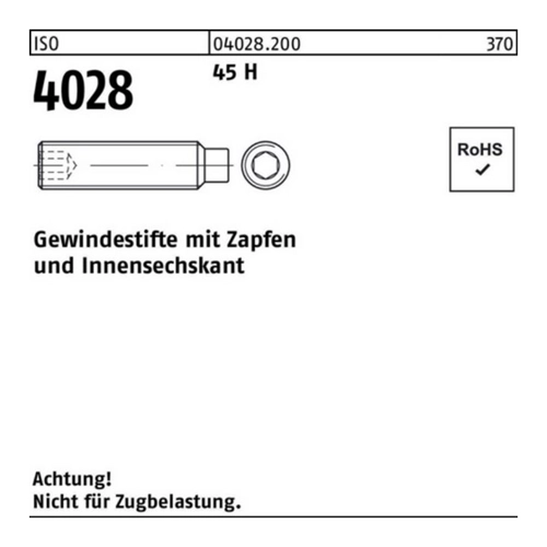 Bild von Gewindestifte ISO 4028 45 H M 12 x 40 von Reyher – 100er Pack