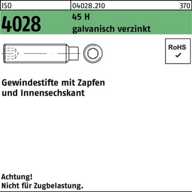 Bild von Reyher Gewindebolzen 1000er Pack Gewindestift M 5 x 10 ISO 4028 Zapfen/Innensechskant 45 H
