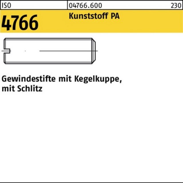 Bild von Reyher Gewindebolzen 100er Pack Gewindestift M 4 x 6 ISO 4766 m.Kegelkuppe/Schlitz Polyamid