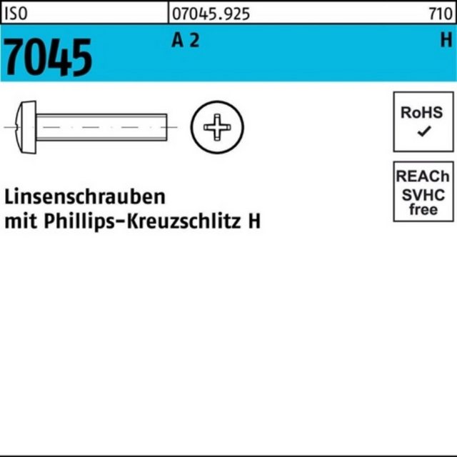 Bild von Reyher Schraube 100er Pack Flachkopfschraube M 10 x 16 -H ISO 7045 m.Kreuzschlitz-PH A