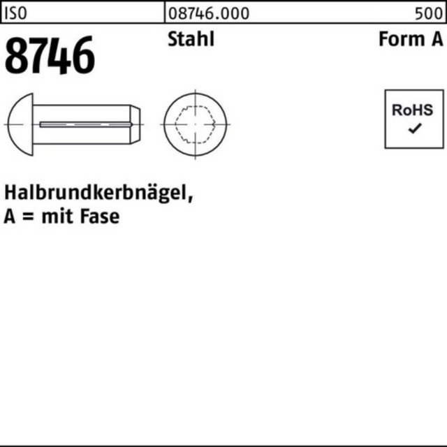 Bild von Reyher Nagel 500er Pack Halbrundkerbnagel 1,6 x 3 ISO 8746 m.Fase Stahl