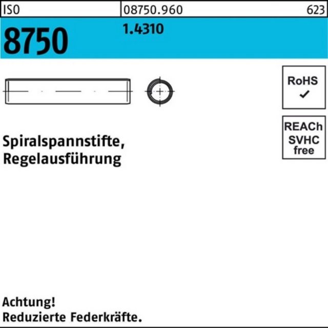 Bild von Reyher Spannstift 500er Pack Spiralspannstift 8 x 35 ISO 8750 1.4310 Regelausf.