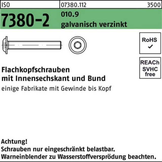 Bild von Reyher Schraube 100er Pack Flachkopfschraube M 12 x 30 ISO 7380-2 m.Bund/Innensechskan