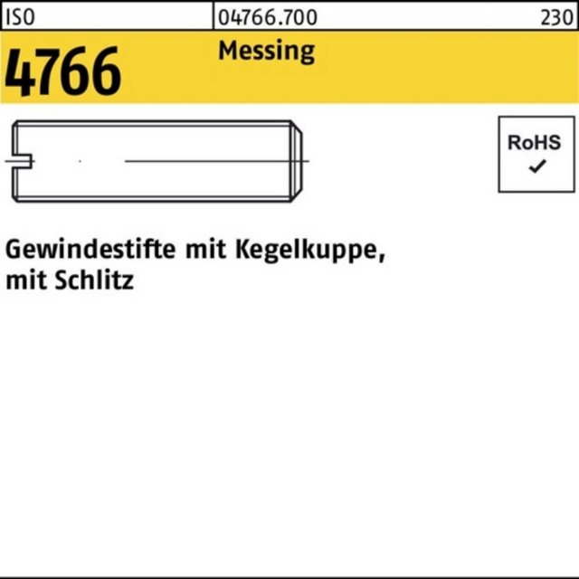 Bild von Reyher Gewindebolzen 100er Pack Gewindestift M 8 x 25 ISO 4766 m.Kegelkuppe/Schlitz Messing