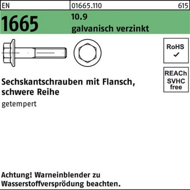 Bild von Reyher Sechskantschraube 200er Pack Sechskantschraube M 8 x 40 EN 1665 m.Flansch 10.9 galvanisc