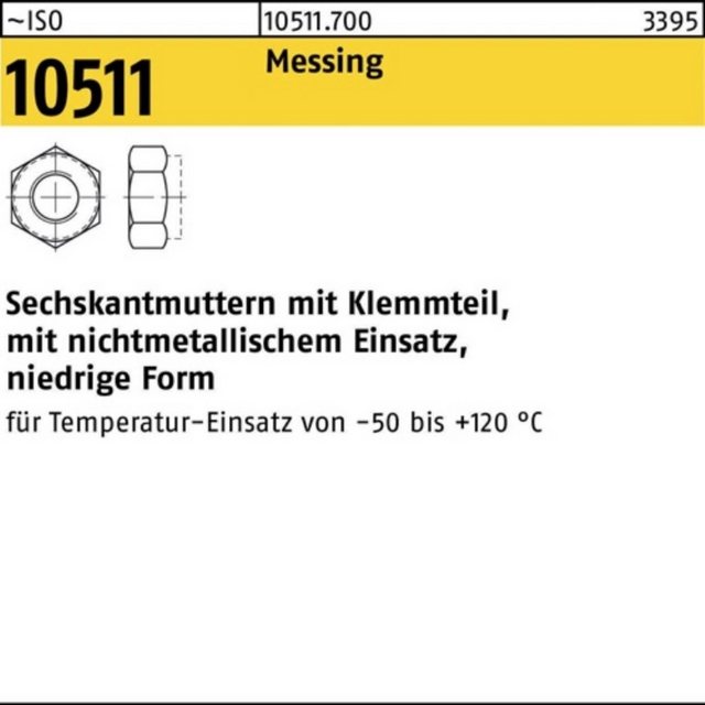 Bild von Reyher Muttern 100er Pack Sechskantmutter M 5 ISO 10511 m.Klemmteil Messing