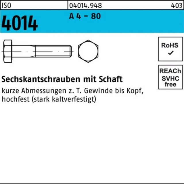 Bild von Bufab Sechskantschraube 100er Pack Sechskantschraube M 12 x 60 ISO 4014 m.Schaft A 4 - 80