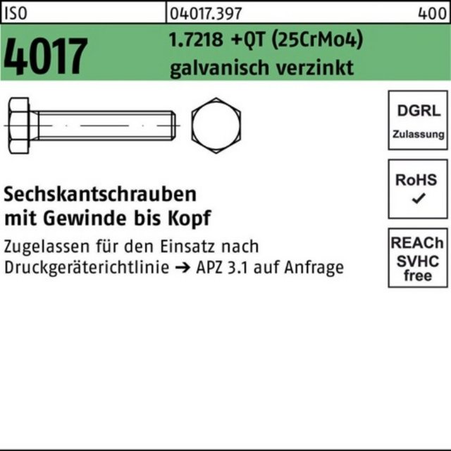 Bild von Bufab Sechskantschraube 100er Pack 040173970240070 Sechskantschraube ISO 4017 VG M 24 x 70 1.7