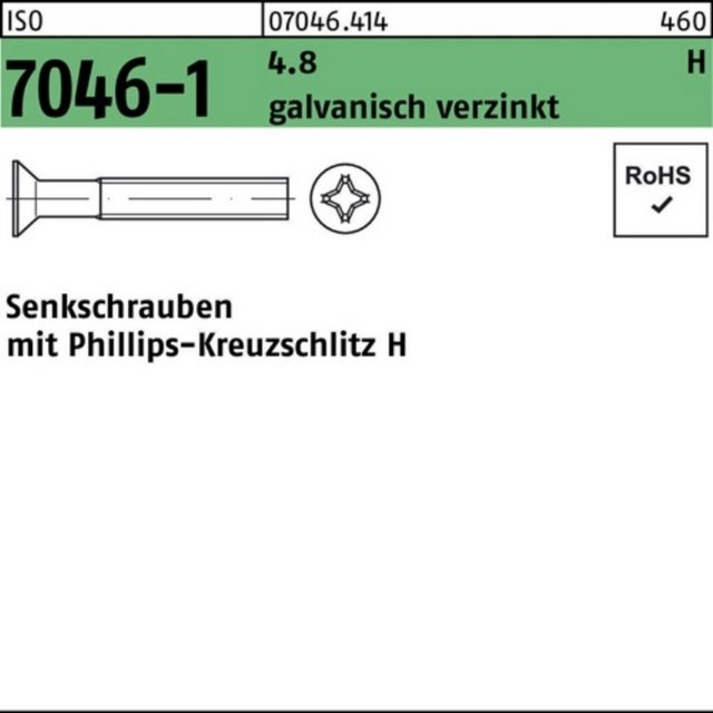 Bild von Reyher Senkschraube 100er Pack 070464140100060 Senkschraube ISO 7046-1 m.Kreuzschlitz-PH M