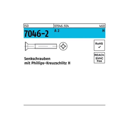 Bild von Senkschrauben ISO 7046 -2 A 2 M 3 x 20 -H von Reyher