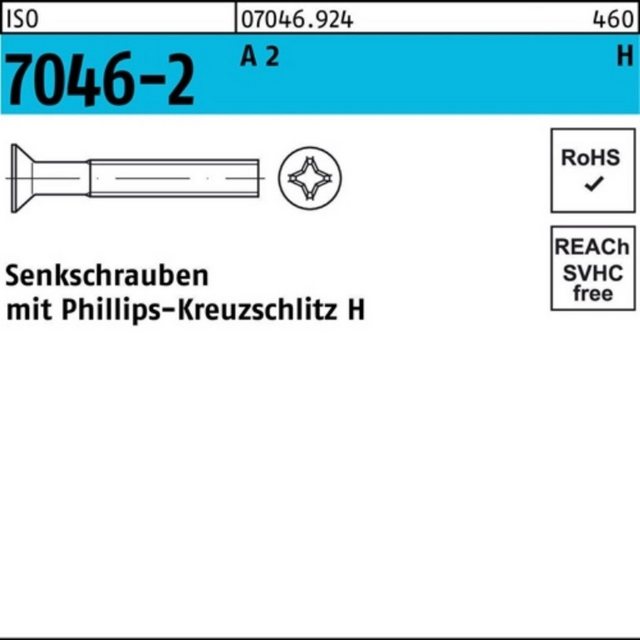 Bild von Reyher Senkschraube 500er Pack 070469240030045 Senkschraube ISO 7046-2 m.Kreuzschlitz-PH M