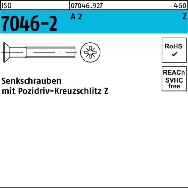 Bild von Reyher Senkschraube 100er Pack 070469270100025 Senkschraube ISO 7046-2 m.Kreuzschlitz-PZ M