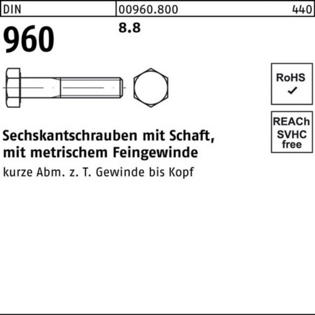 Bild von Reyher Sechskantschraube 100er Pack 009608000361150 Sechskantschraube DIN 960 m.Schaft M 36 x3