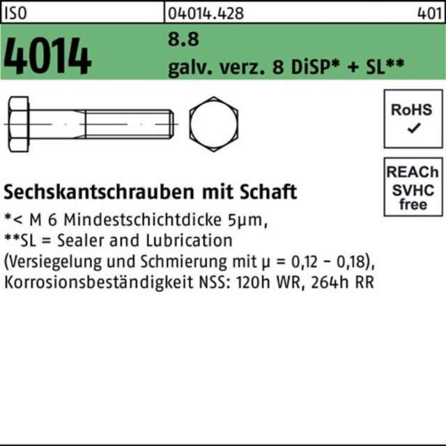 Bild von Bufab Sechskantschraube 100er Pack Sechskantschraube M 8 x 140 ISO 4014 m.Schaft 8.8 galvanisc