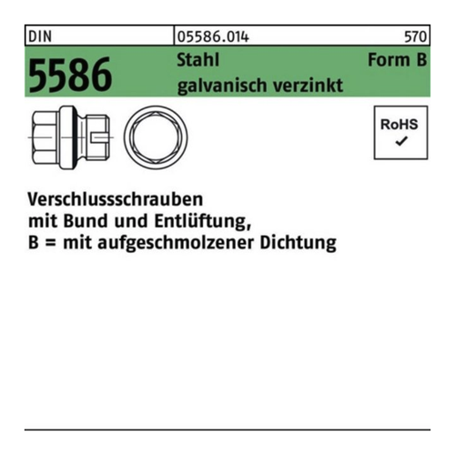 Bild von Reyher Schraube 100er Pack - Verschlußschraube DIN 5586 FormB BG 2 A + Entlüftung