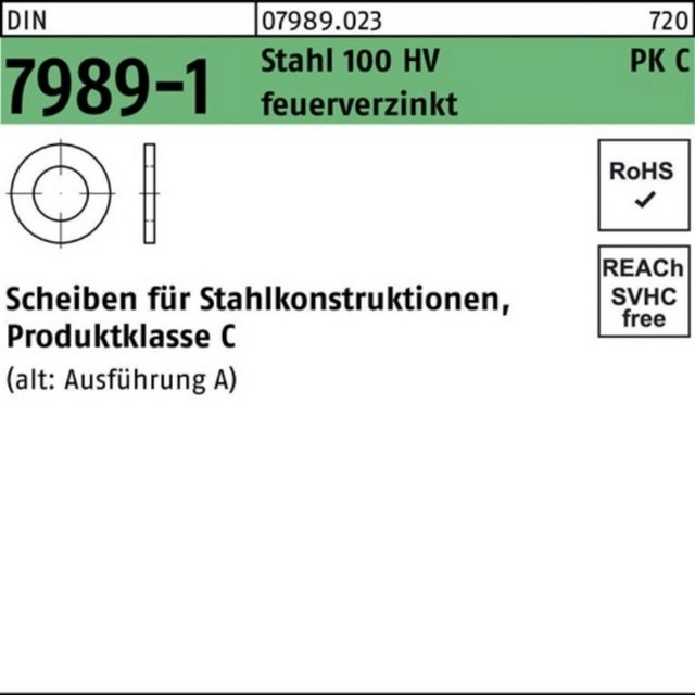 Bild von Reyher Unterlegscheibe 100er Pack Unterlegscheibe DIN 7989-1 16/17,5x 30 x8 Stahl 100HV feuer