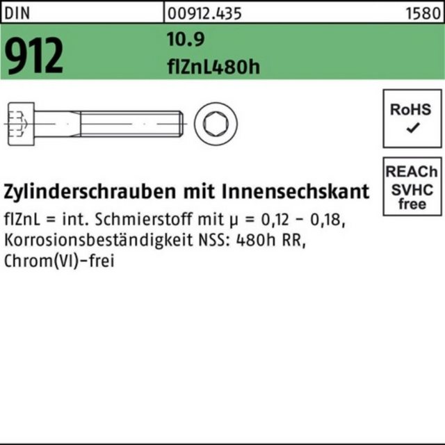 Bild von Reyher Zylinderschraube 500er Pack Zylinderschraube DIN 912 m.Innensechskant M 6 x 16 10.9 flZ
