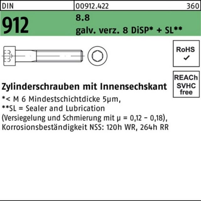 Bild von Reyher Zylinderschraube 100er Pack Zylinderschraube DIN 912 m.Innensechskant M 16 x 120 8.8 ga
