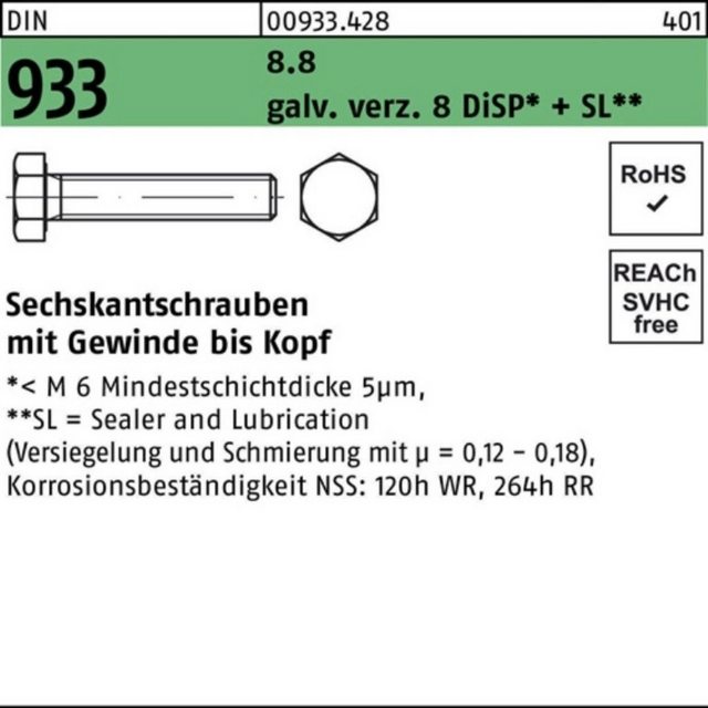 Bild von Reyher Sechskantschraube 100er Pack Sechskantschraube DIN 933 VG M 24 x 110 8.8 gal Zn 8 DiSP +