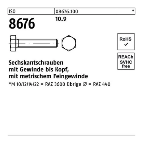 Bild von Reyher Sechskantschraube im 200er Pack – ISO 8676 M 8 x 1 x 50