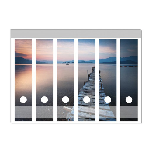 Bild von Wallario Etiketten Steg am See - Idylle bei Sonnenuntergang, Ordnerrücken-Sticker