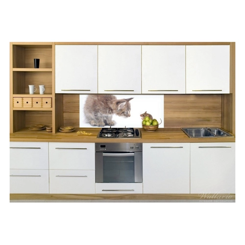 Bild von Wallario Küchenrückwand Katze und Maus beim Spielen