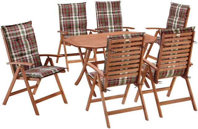 Bild von MERXX Garten-Essgruppe »Borkum, TOPSELLER!«, (13 tlg., 6x Sessel, inkl. Sitz- und Rückenkissen, 1x Klapptisch 135x85 cm), Eukalyptusholz, FSC Mix, geeignet für 6 Personen