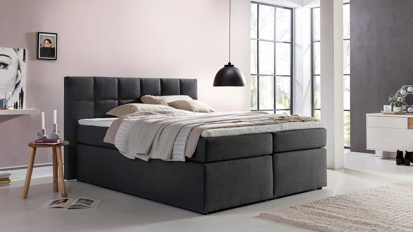 Bild von Möbelfreude Boxspringbett Boxspringbett Bea Anthrazit 160x200 cm H2, Anthrazit 160x200 cm H2 7-Zonen Taschenfederkern-Matratze Visco Topper