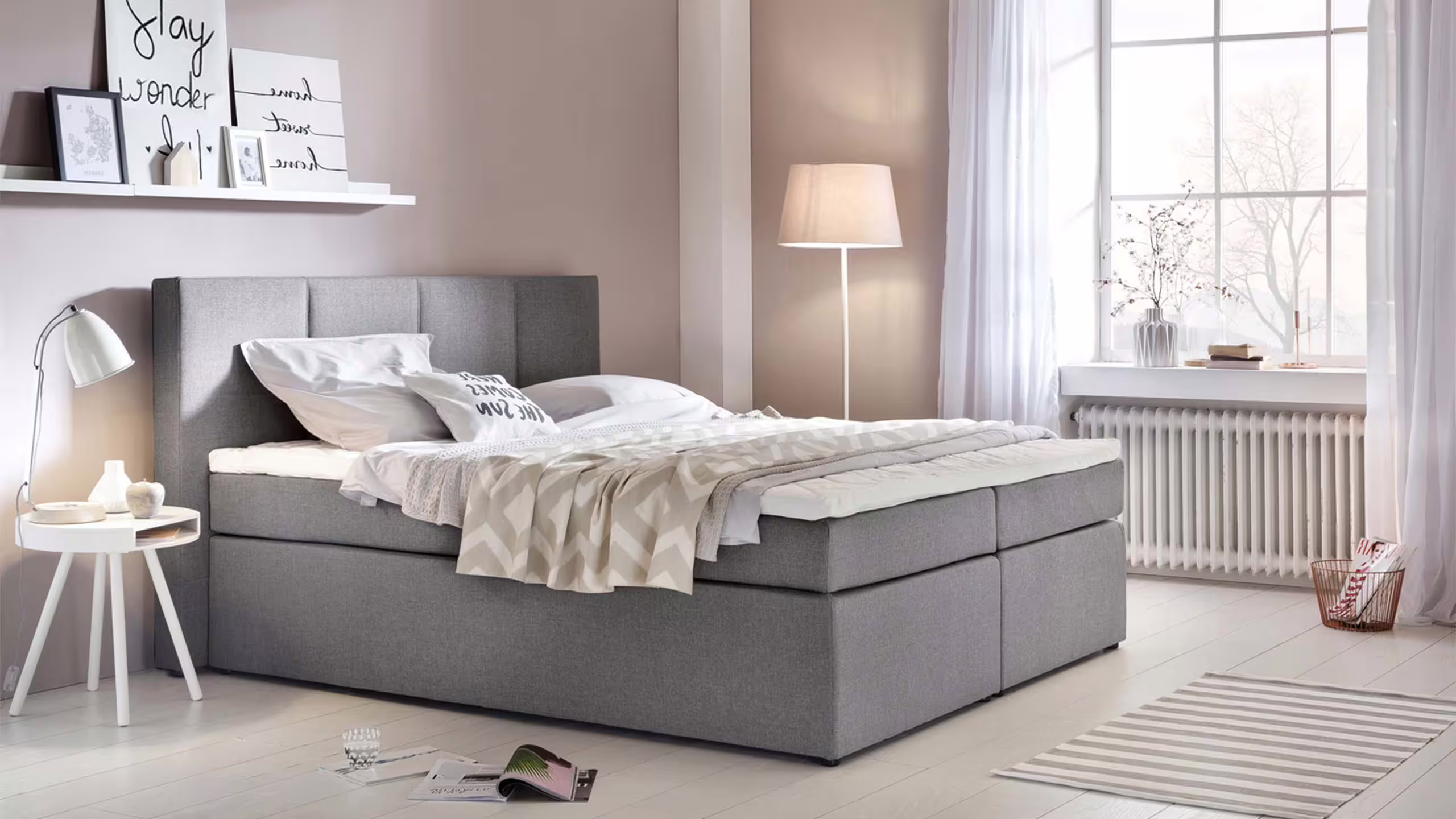 Bild von Möbelfreude Boxspringbett Boxspringbett KAZ Hellgrau 180x220 cm H3, Hellgrau 180x220 cm H3 inkl. Visco-Topper, Taschenfederkern-Matratze K