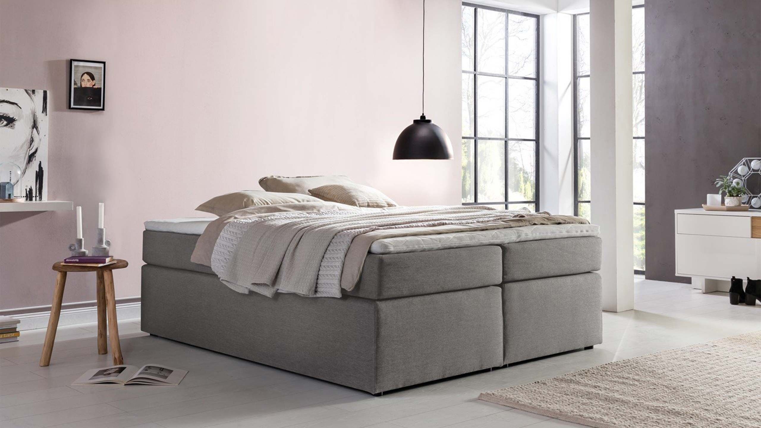 Bild von Möbelfreude Boxspringbett Boxspringbett Bella Hellgrau 160x220 cm H2/H3, Hellgrau 160x220 cm H2/H3, 7-Zonen Taschenfederkern-Matratze inkl. Vis
