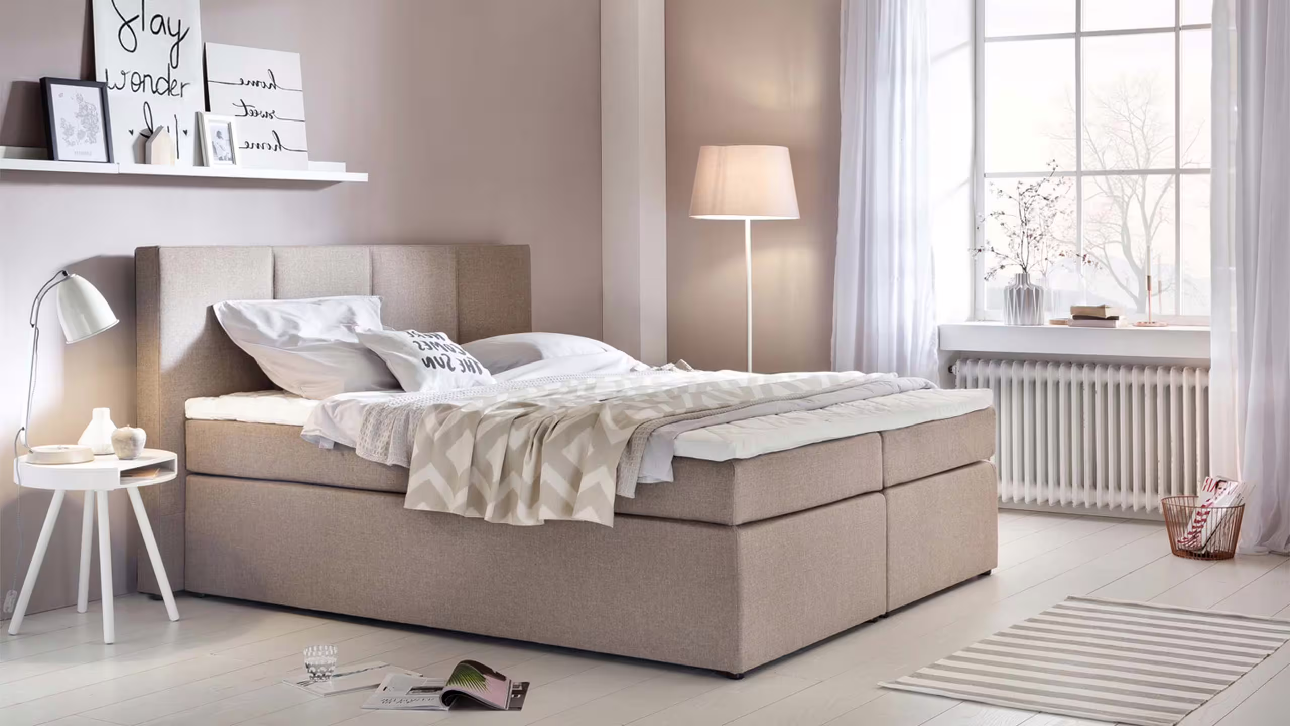 Bild von Möbelfreude Boxspringbett Boxspringbett KAZ Beige/grau 160x220 cm H3, Beige/grau 160x220 cm H3 inkl. Visco-Topper, Taschenfederkern-Matratze