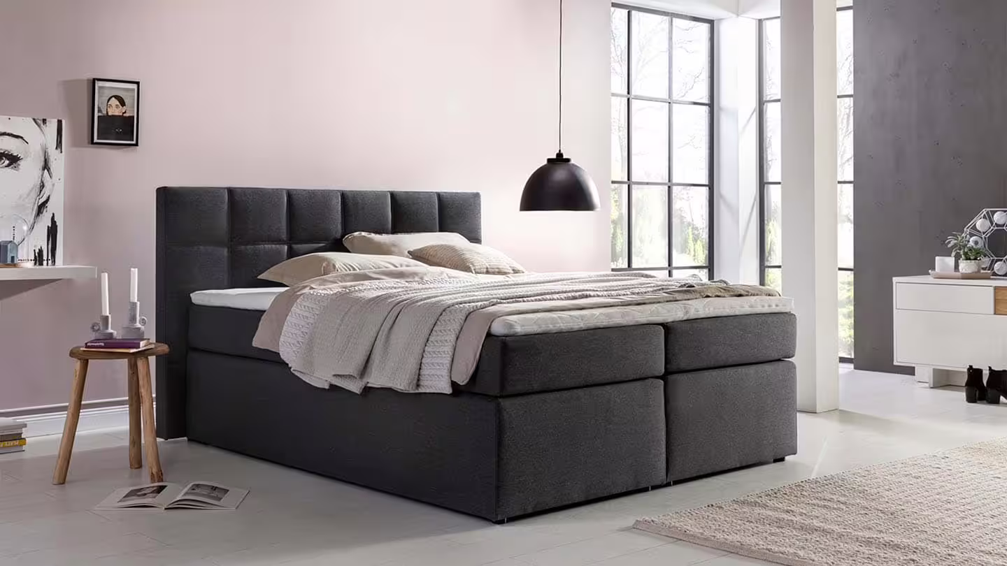 Bild von Möbelfreude Boxspringbett Boxspringbett Bea Anthrazit 160x220 cm H2/H3, Anthrazit 160x220 cm H2/H3 7-Zonen Taschenfederkern-Matratze + Bonell-