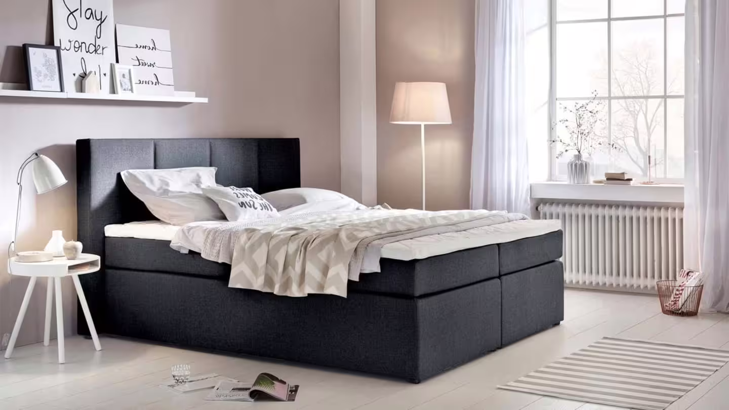 Bild von Möbelfreude Boxspringbett Boxspringbett KAZ Anthrazit 200x220 cm H2/H3, Anthrazit 200x220 cm H2/H3 inkl. Visco-Topper, Taschenfederkern-Matrat