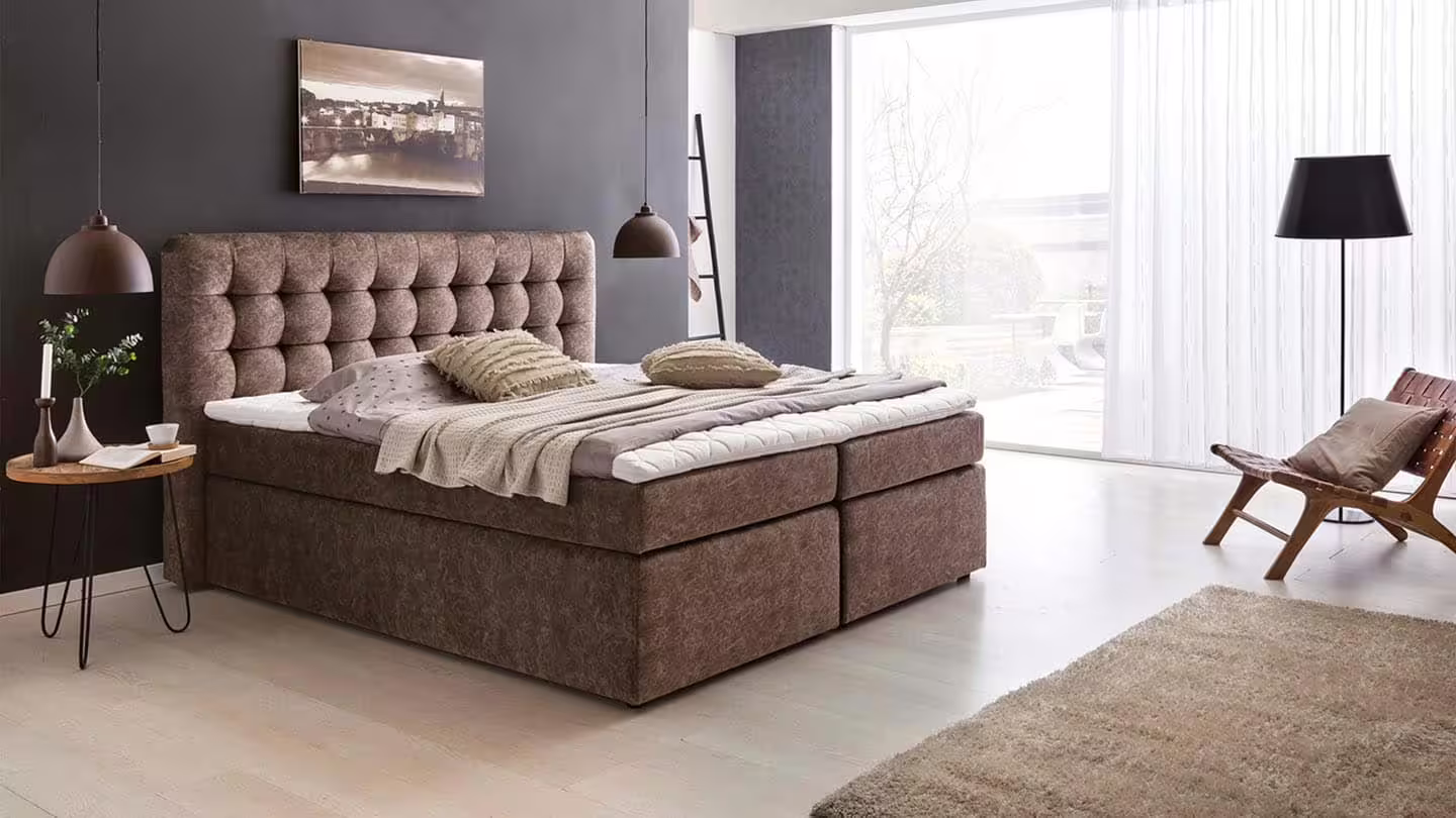 Bild von Möbelfreude Boxspringbett Boxspringbett Perris 200x200 cm Braun H2/H3, 200x200 cm Braun H2/H3 I mit hochwertigen Tonnen-Taschenfederkern Matr