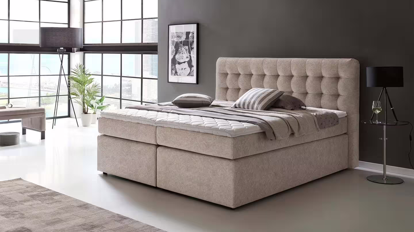 Bild von Möbelfreude Boxspringbett Boxspringbett Perris 200x200 cm Moonrock H2/H3, 200x200 cm Moonrock H2/H3 I mit hochwertigen Tonnen-Taschenfederkern M
