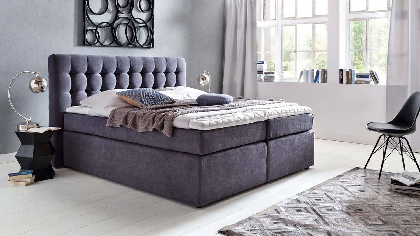 Bild von Möbelfreude Boxspringbett Boxspringbett Perris 200x200 cm Anthrazit Uni ..., 200x200 cm Anthrazit Uni H2/H3 I mit hochwertigen Tonnen-Taschenfederk