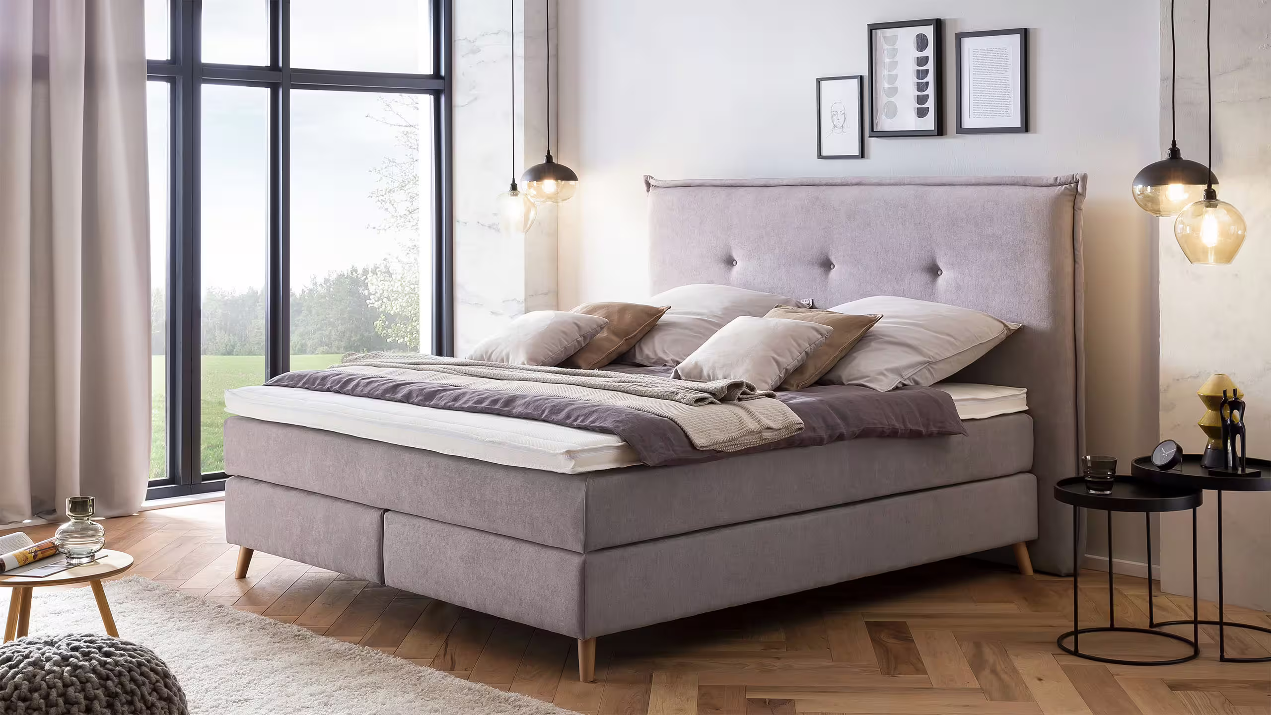 Bild von Möbelfreude Boxspringbett Boxspringbett Aurel 140x200 cm Hellgrau Uni H2, 140x200 cm Hellgrau H2, 7-Zonen Tonnentaschenfederkern Matratze & Vis