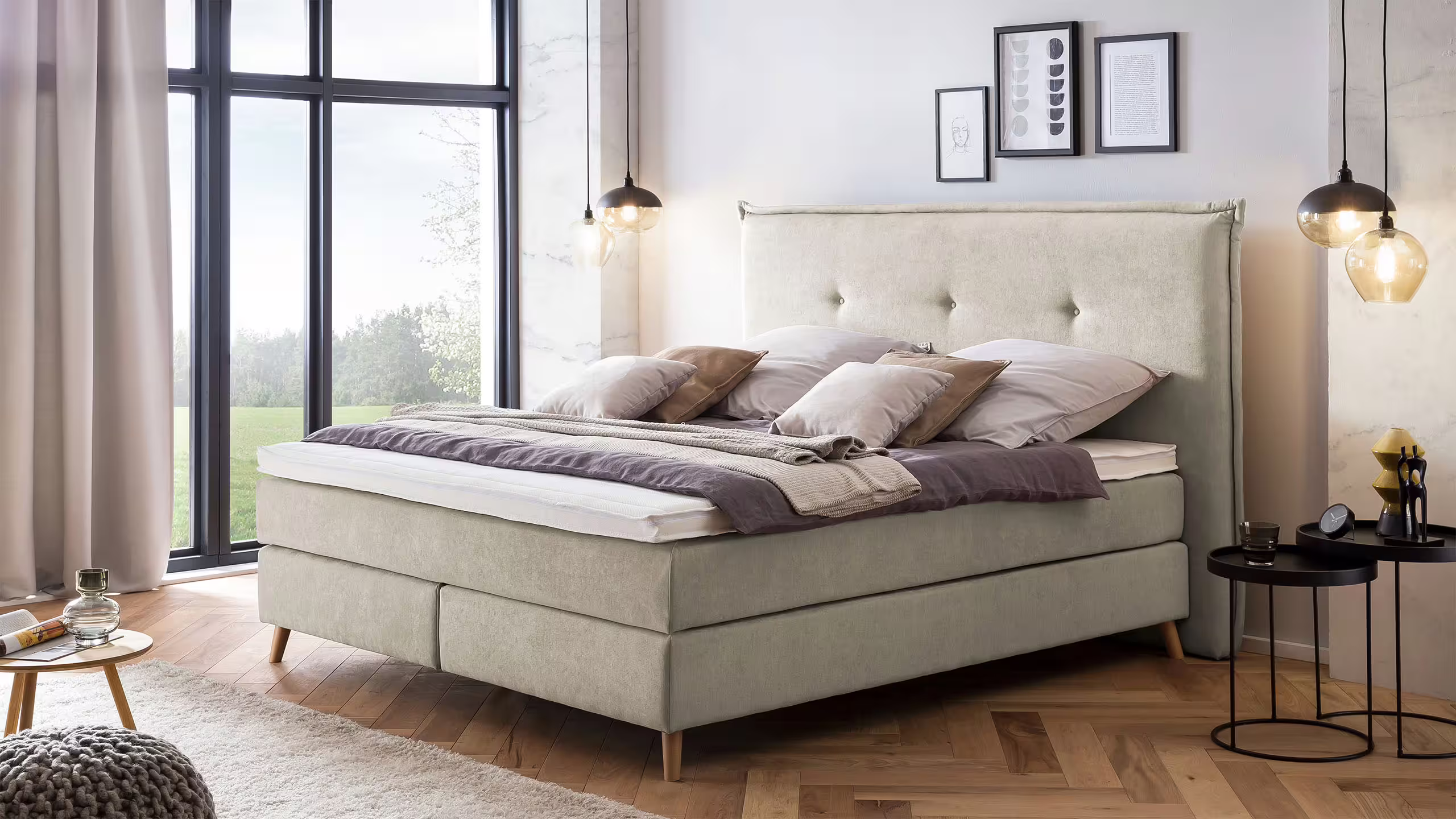 Bild von Möbelfreude Doluna Aurel Boxspringbett 180x220 cm Beige H3 | 7-Zonen Tonnentaschenfederkern Matratze & Visko-Topper mit Klimaband | Kopfteil mit umlaufender Keder | Made in Germany