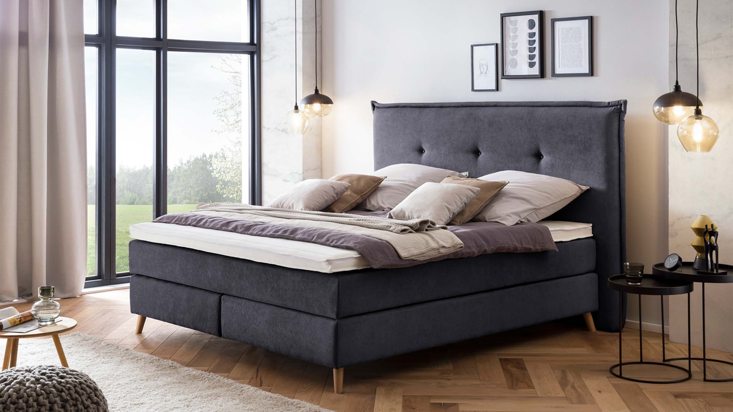 Bild von Möbelfreude Boxspringbett Boxspringbett Aurel 180x220 cm Anthrazit Uni H3, 180x220 cm Anthrazit H3, 7-Zonen Tonnentaschenfederkern Matratze & Vi